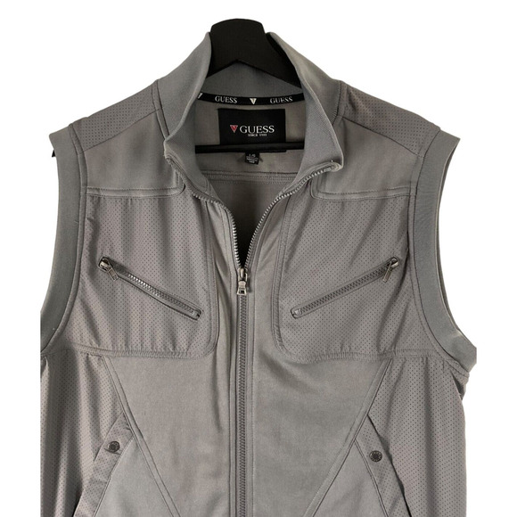 Guess Mens Large Gray Utility Vest Zip Front Two Zipper Pockets Two Open Pockets - Picture 8 of 11